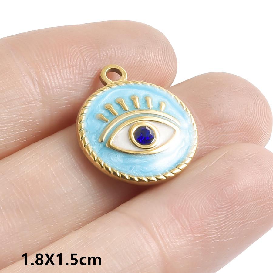 Hand Drip Oil Blue Sun Eye Pendant Rhinestone Stainless Steel Evil/Turkish Eye Charms For Jewelry Making Supplies Charm Material