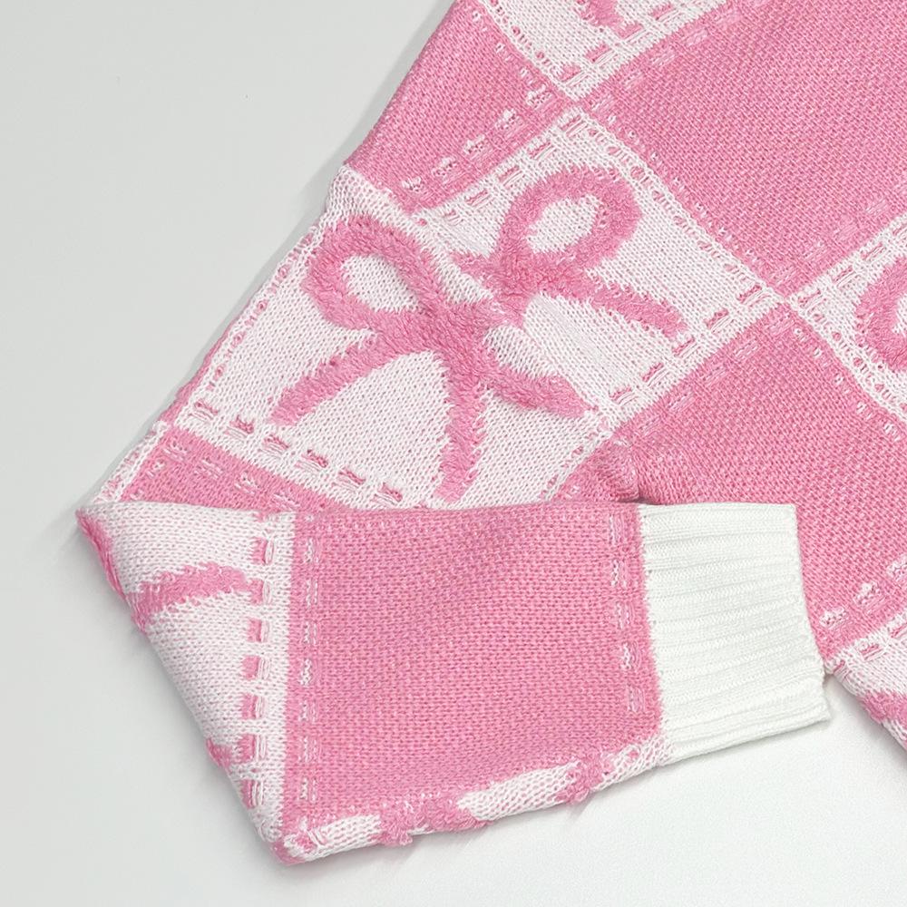 Herbst und Winter Neuer Süßer Weihnachtspullover mit rosa Schleife Gestrickt Lockeres Oberteil Damenbekleidung