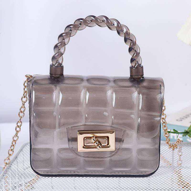 girls Grid Mini Crossbody Fresh Sweet PVC Jelly Bag Wholesale Foreign Trade Crossbody Purse With Lock Buckle Chain Candy Color
