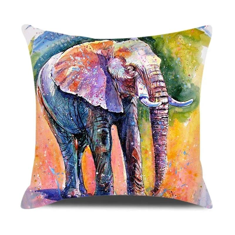 Watercolor Animals Cushion Cover 45X45Cm Cartoon Animals Portrait Printed Throw Pillow Cover Home Decorative Pillowcase For Sofa