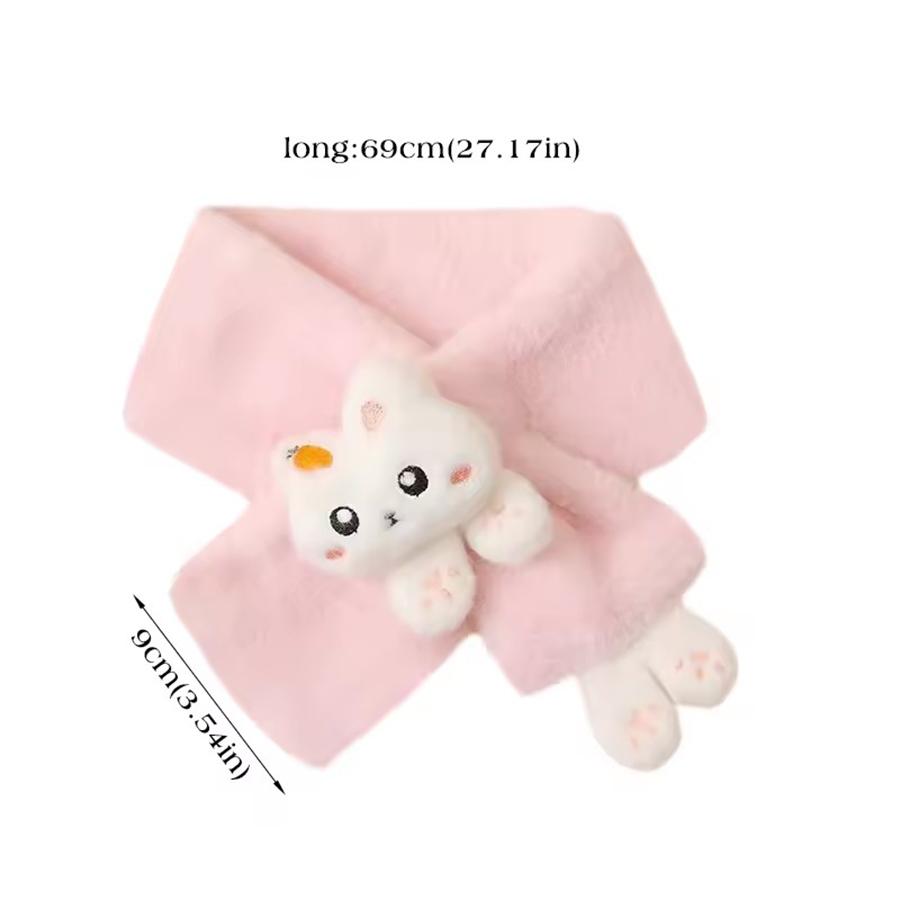 Kids Winter Warm Thick Plush Scarf Cute Cartoon Rabbit Cross Bib Baby Faux Fur Neckerchief Protection