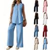 Amazon Europe and the United States New Women's Clothing Temperament Commuter Simple Top + High Waist Wide Leg Pants Set