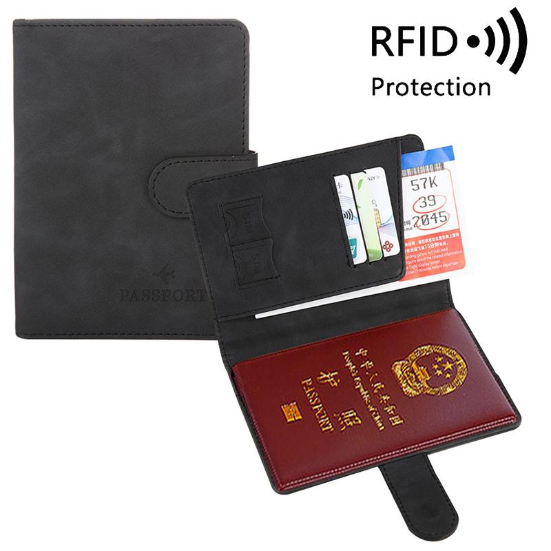 Rfid Buckle Passport Cover Pu Leather Man Women Travel Passport Holder With Credit Card Holder Case Wallet Protector Cover Case