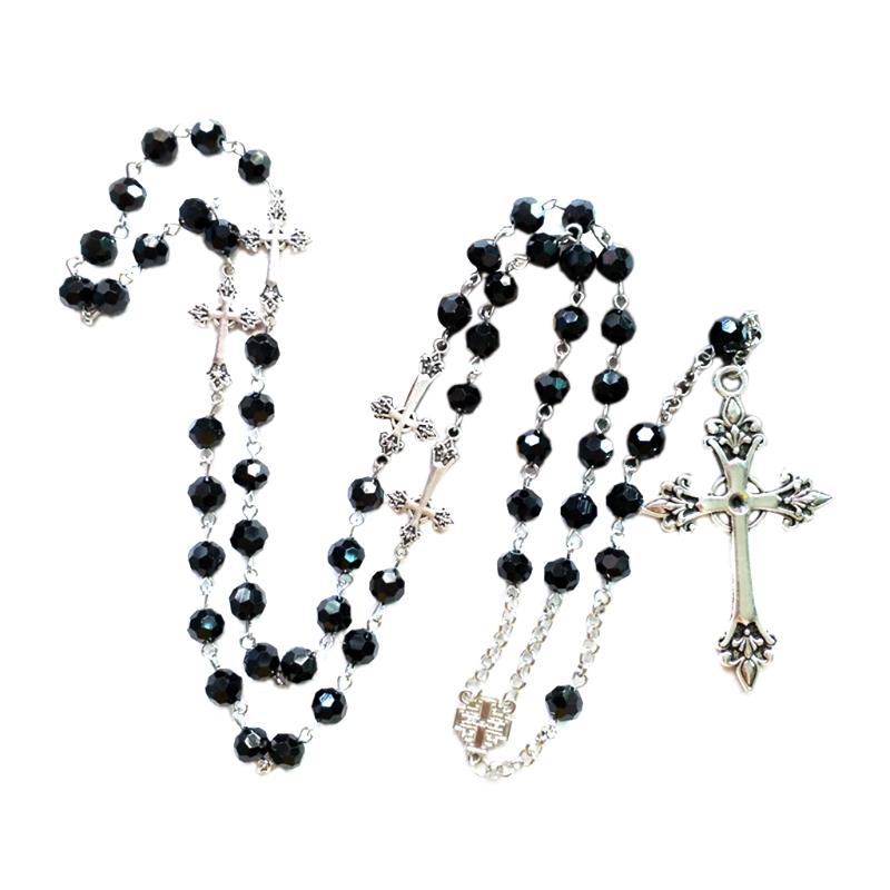 Buy Religious Jewelry Black Crystal Rosary Long Necklace Creative