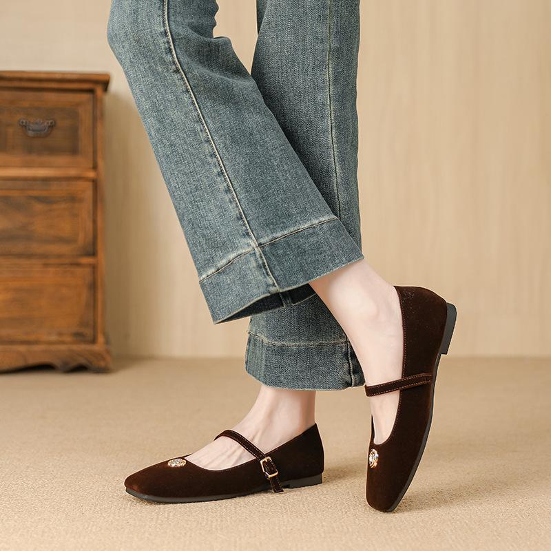 W712-50 French Camellia Mary Jane Women's Shoes 2025 Autumn New Metal Buckle One-word Belt with Skirt Single Shoes