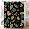 Summer Leaves Shower Curtain Bath Decor Greenery Print For Bathroom Waterproof Fabric Black Background With Multi-Color Leaf Des