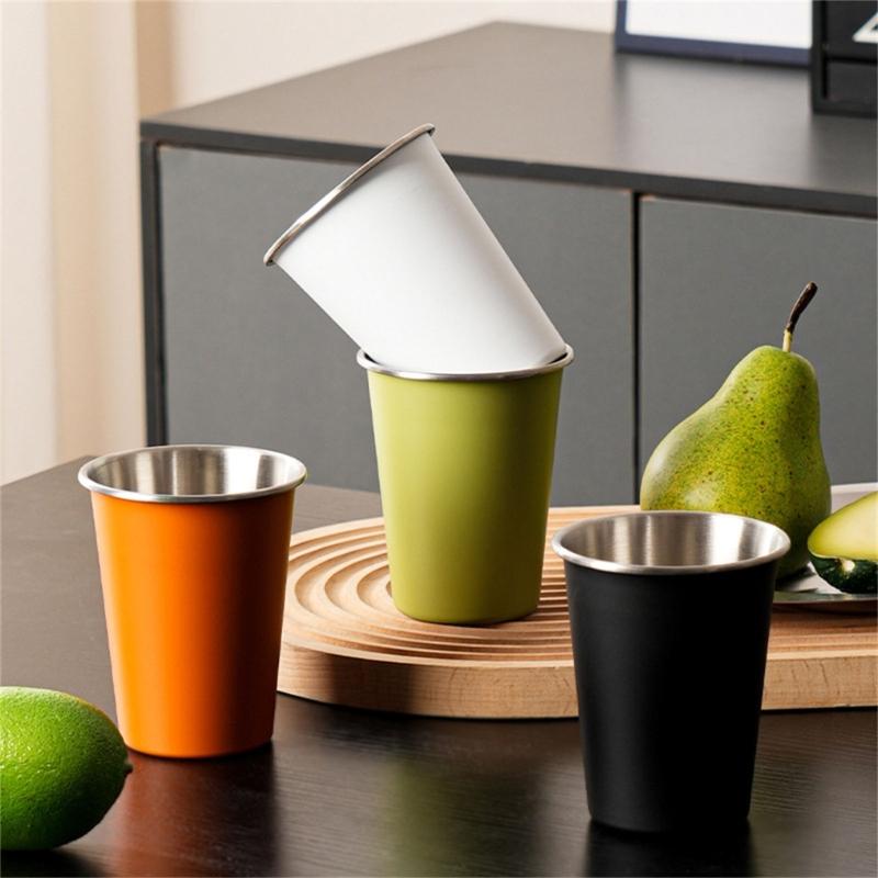 4pcs Stainless Steels Drinking Cups Outdoor Travel Cups 350ml Coffees Milk Beer Mug Stackable Camping Cup Enduring