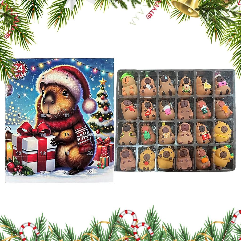 24 Days Christmas Countdown Calendar  Capybara Figure Cute Christmas Pendant Lovable Christmas Figure Doll for Desk Shelf