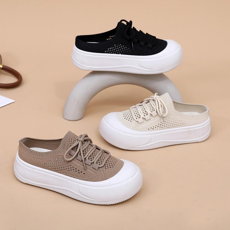 Shoes women's 2025 summer new thick-soled heightening casual shoes fashionable versatile half-drag women's shoes mesh breathable women's shoes