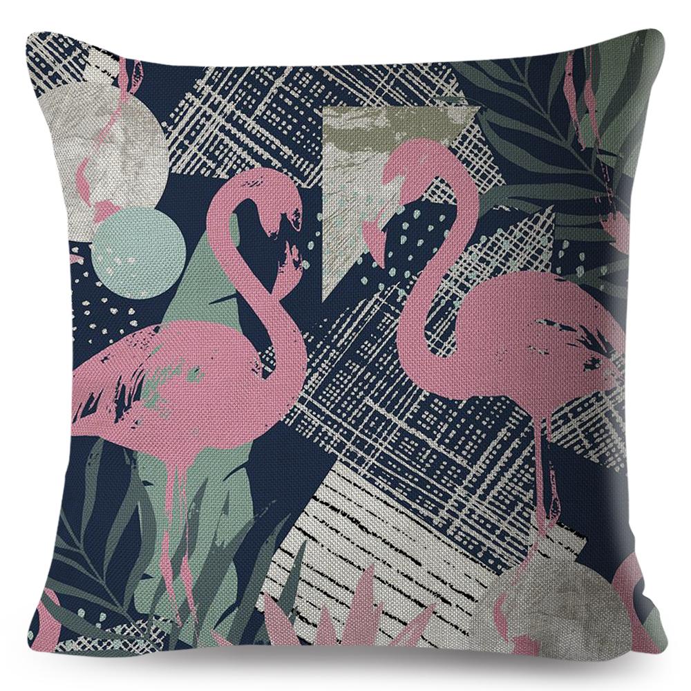 Tropical Flamingo Cushion Cover Hand Drawn Pineapple Butterfly Ice Cream Design Soft Square Pillow Home Decor xcm