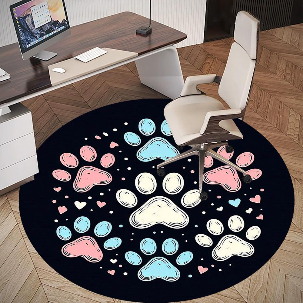 1pc Paw Prints Hearts Round Chair Mat Area Rug - Non-Slip, Floor Mat for Office, Bedroom, and Indoor Decor -1002158