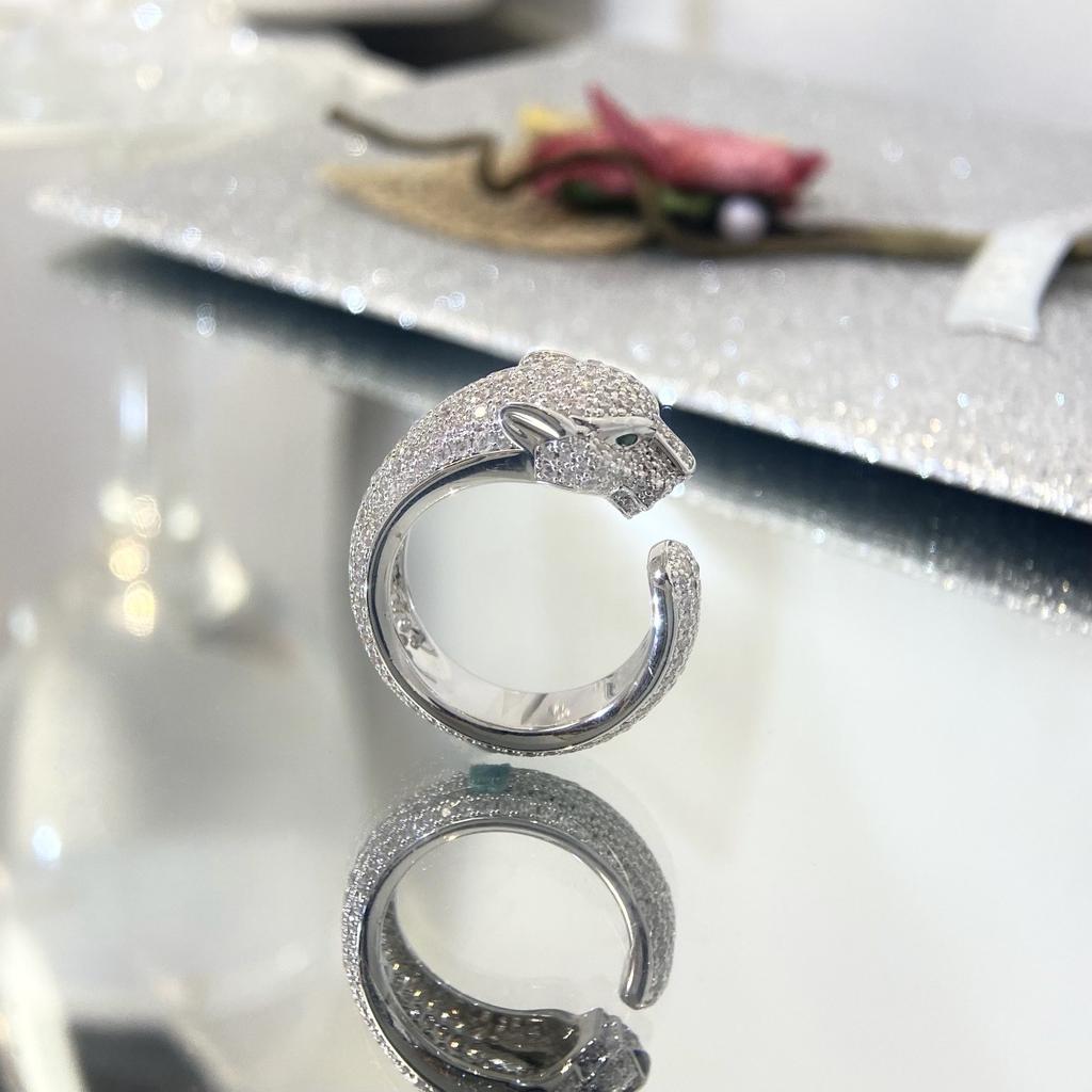 Leopard Voll Diamant Ring Hoher Sinn Europäisch und Amerikanisch Leopardenkopf Partnerring Temperamentvolles Mädchen