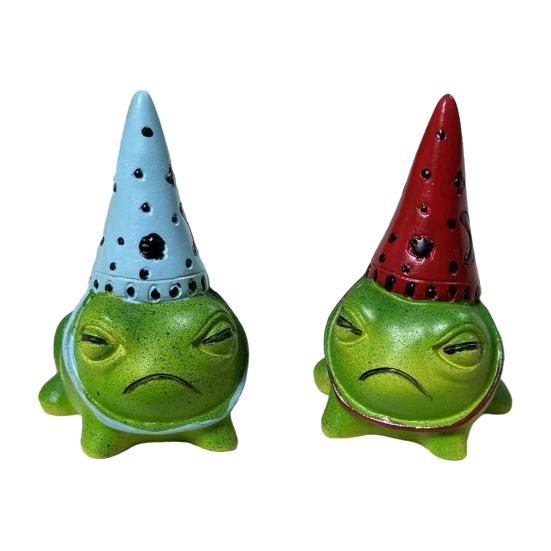 Cute Frog Resin Figurine with Party Hat Small Garden Animal Statue Mini Cartoon Frog Sculpture for Garden Yard Patio Desk Fantasy Home Decor