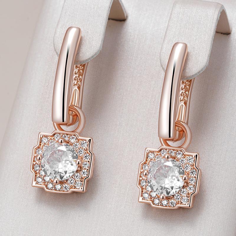 Full Shiny Natural Zircon Dangle Earrings For Women Fashion  Rose Gold Color Gift High Quality Daily Wear Jewelry