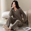 Island fleece pajamas women's autumn and winter thin fleece can be worn outside the new women's high-end V-neck thickened coral fleece loungewear
