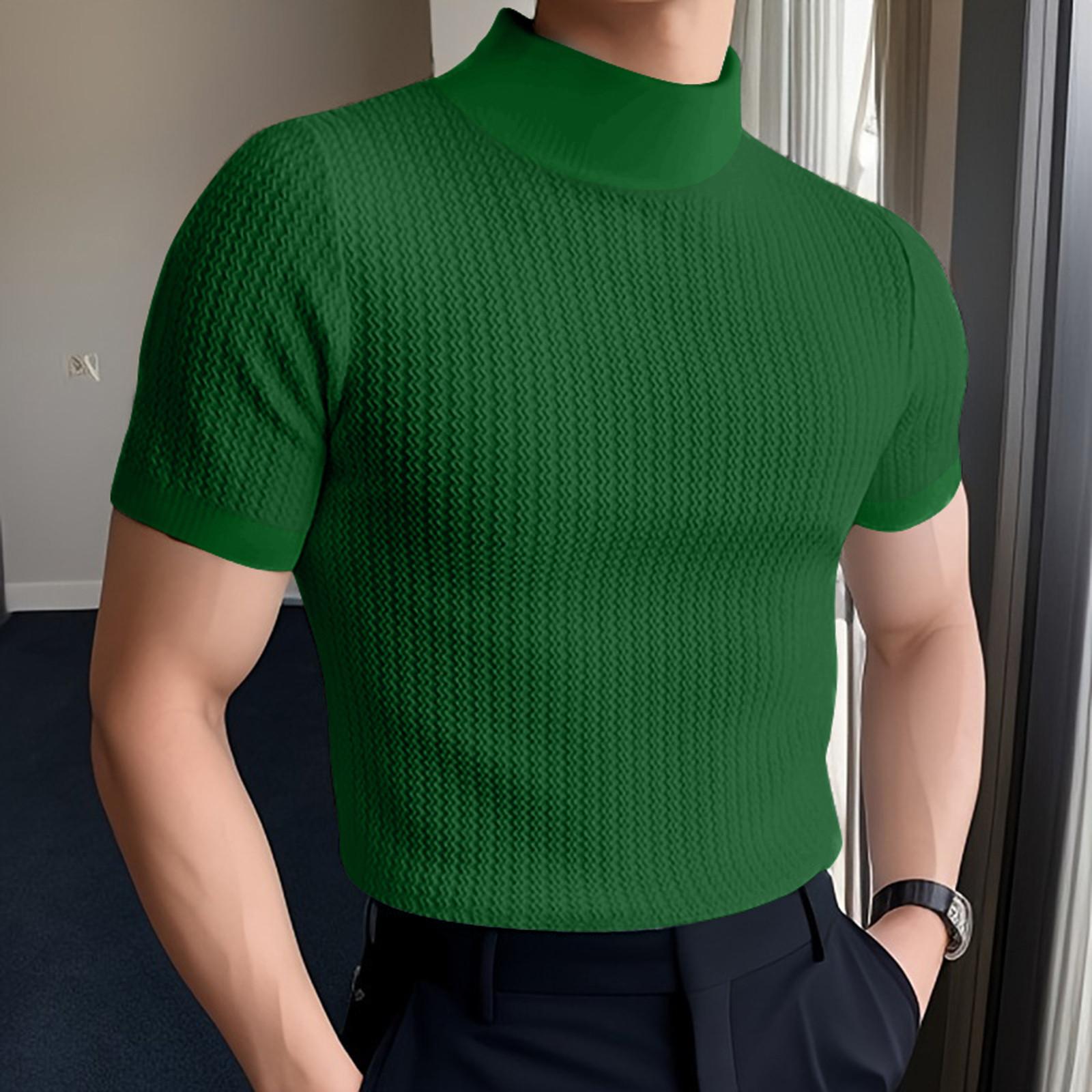 

Мужская летняя трикотажная рубашка с короткими рукавами и лацканами, тонкая модная дышащая мужская деловая рубашка M зелёный