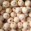 100pcs Wood Balls with Hole 20mm Smiling Face Head Ball Natural Wood Craft Bead for DIY Jewelry Making Macrames Handmade