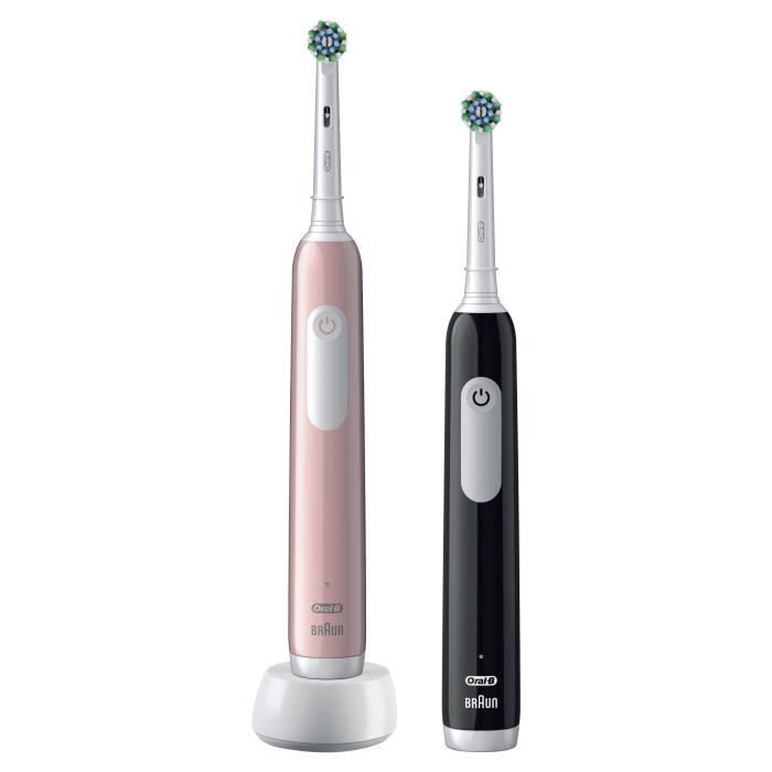 Oral-B Pro Series 1 Lot De Deux, Brosses À Dents Électriques Rose Et Noire, 2 Brossettes, Conçue Par Braun