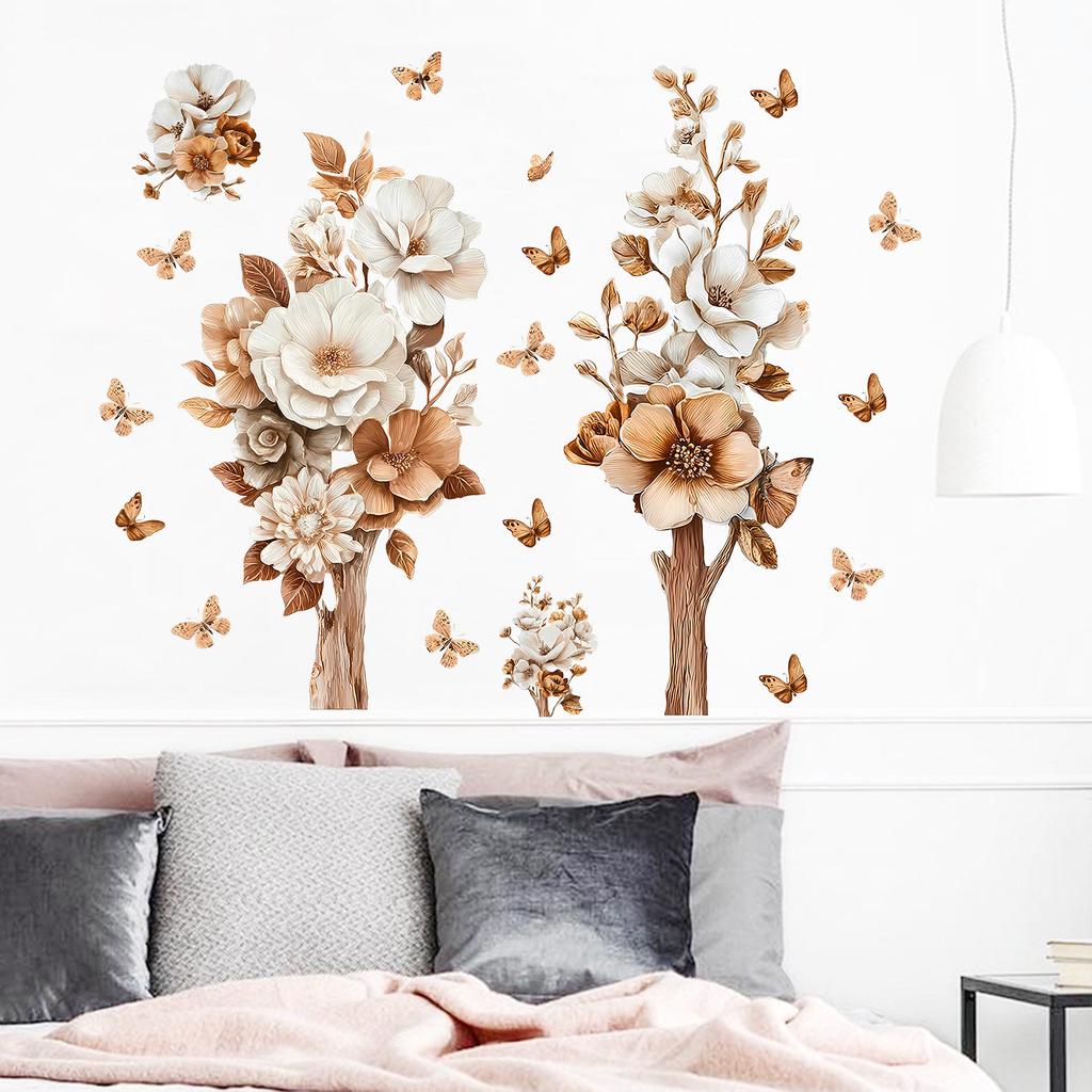 Creative 3D Flowers and Butterfly Wall Sticker Self-Adhesive Removable for Bedroom Living Room Study Background Home Decor