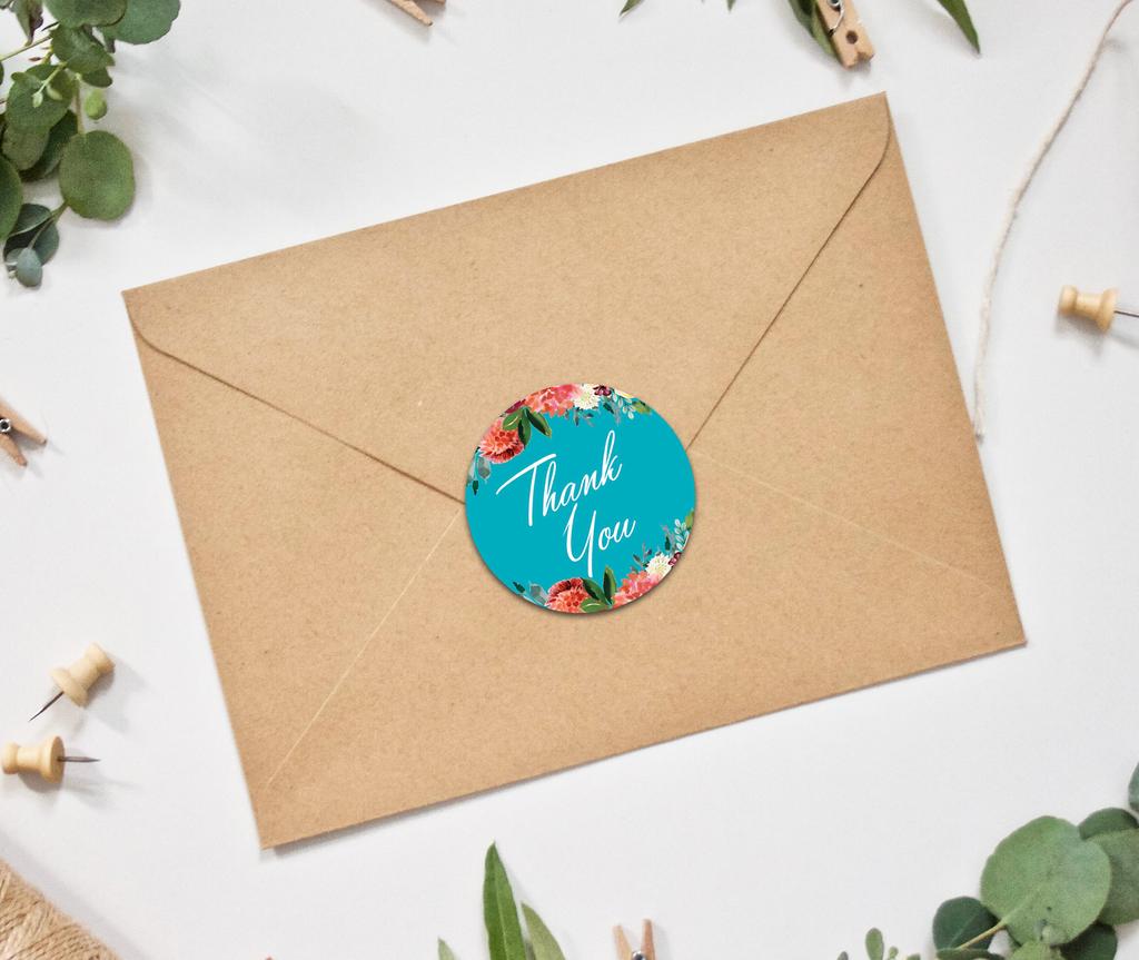 Darling Souvenir Pack Of 45 Pcs Round Chrysanthemum Floral Border Black Thank You Stickers-1.6