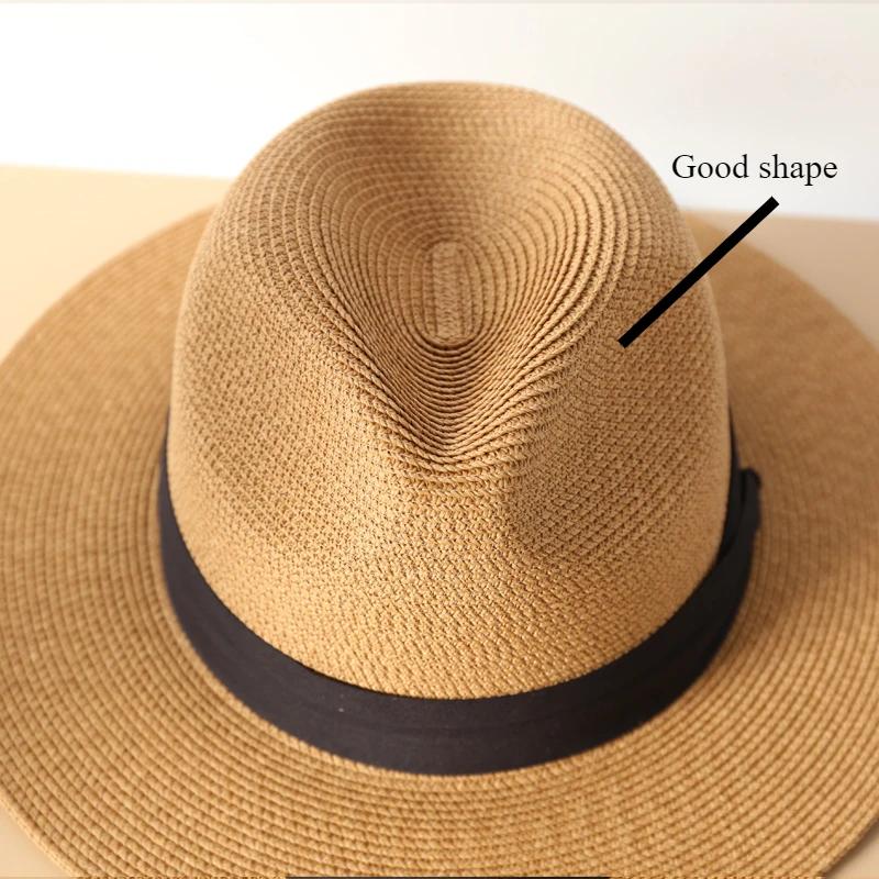 Große Größe XL 63 cm Reise Panama Jazz Strohhut Sommer Sonnenhüte für Damen Herren Hochzeit Breiter Rand Fedora Stroh Strandhut UV UPF 50+