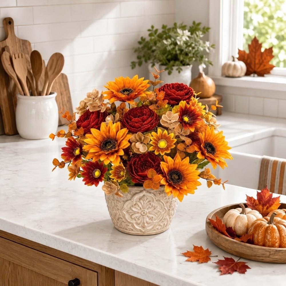 Sunflower & Daisy Mix Artificial Sunflowers Autumn Theme Fake Flower Decor Wedding Decoration