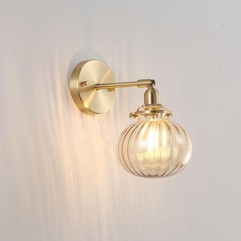 Nordic Japanese Brass & Glass Pumpkin Wall Lamp for Living Room, Bathroom, or Hallway