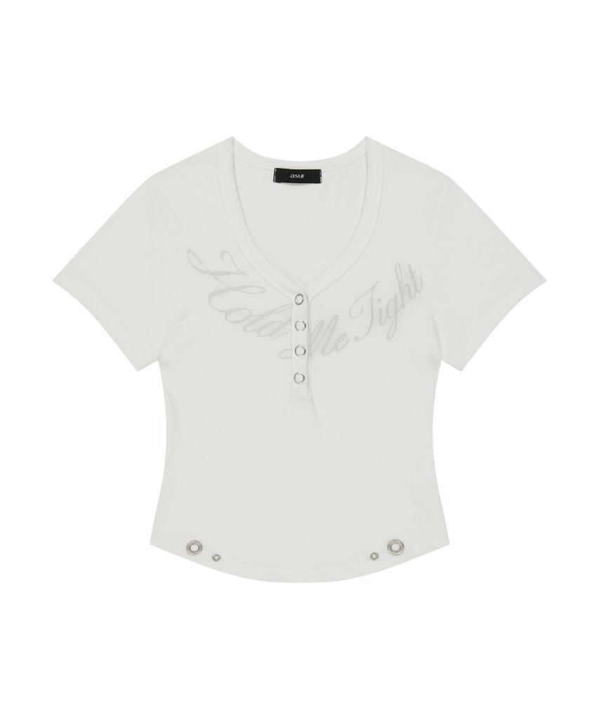 Aejeuyua Henry V-Neck Hold T-Shirt White