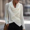2025 Autumn/Winter Asymmetric Collar Solid Knit Sweater
