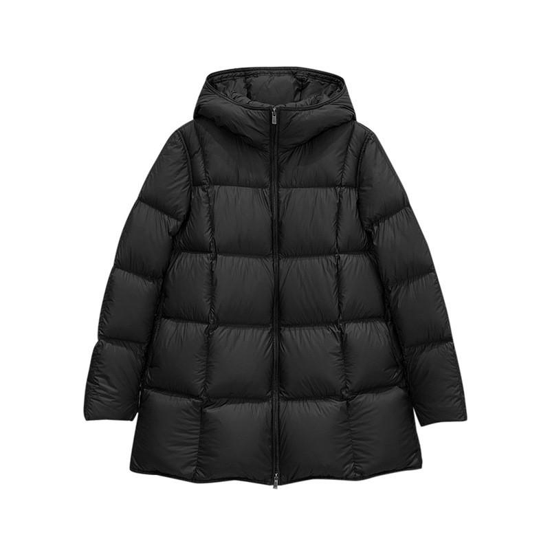 Womens Mid-Length Puffer Coat With Hood 90% White Duck Down Fill Thick Warm Winter Jacket In Black Coffee Khaki