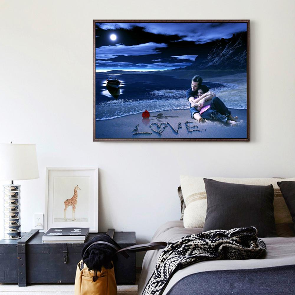 5D DIY Diamond Embroidery Beach Couple Diamond Painting Cross Stitch Rhinestone Mosaic Home Decor