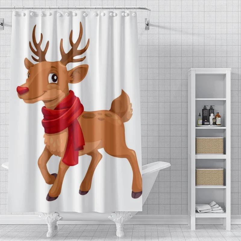 Home Decoration Shower Curtains for Bathroom Waterproof Curtain Fabric Modern Nordic Style Living Room Merry Christmas Winter