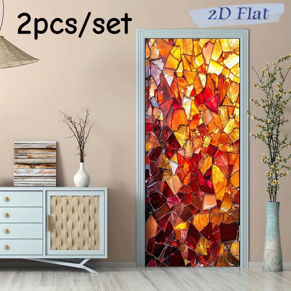 

2pcs colored glass collage style wall stickers, suitable for bedroom, living room, and entrance wall decoration. Self adhesive d (as the picture,38.5x200cmx2)