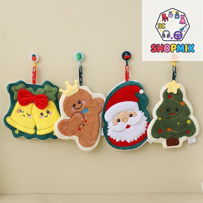 Coral Fleece Christmas Santa Claus Hand Towels Water Absorption Quick-drying Hand Towel Christmas Tree Bell Kitchen Bathroom