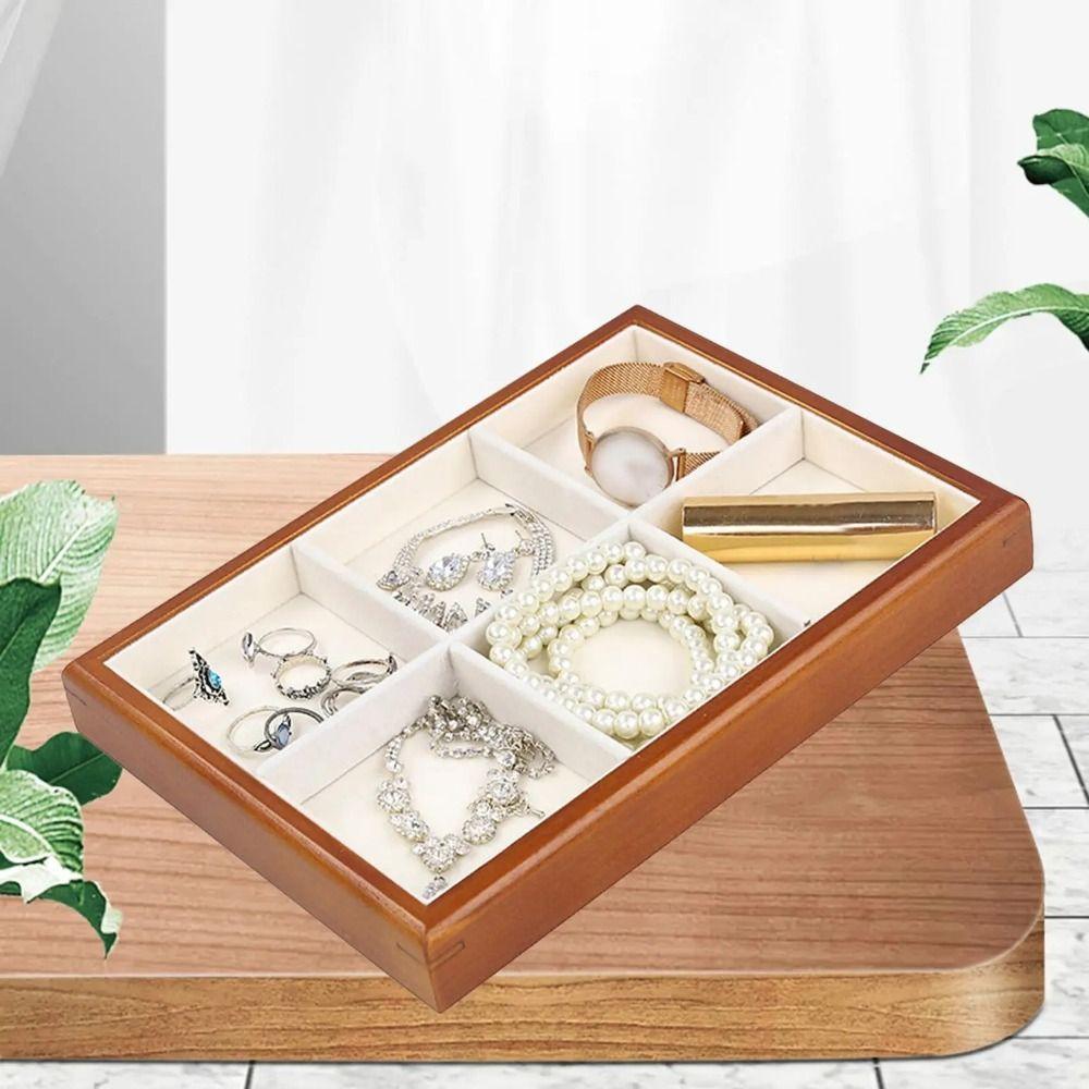Exquisite Earrings Display Tray Multi-Grids Ring Earring Holder Wood Rings Tray Counter Shop