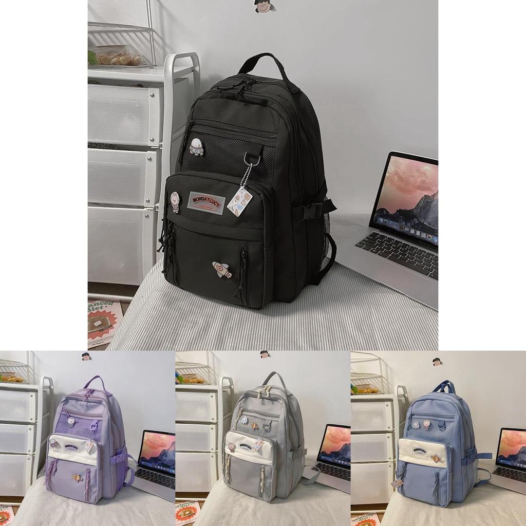 Style Student Backpack For Girls And Boys With Color Blocking Design And Letter Decor For Daily Use
