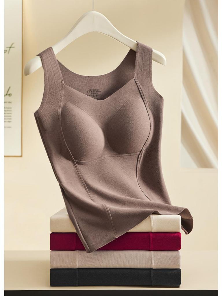 V Neck Chest Pad Tank Top Cashmere Silk for Warmth Crop Tops Women Camis Backless Camisole Fashion Tube Lady Sleeveless Cropped Vest