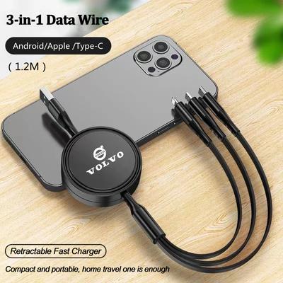 3-in-1 Data Wire USB Type C Retractable Fast Charger For Volvo V60 T6 V40 XC90 S60 XC60 V50 V70 S90 XC40 S80 V90 C40 S40 Rdesign