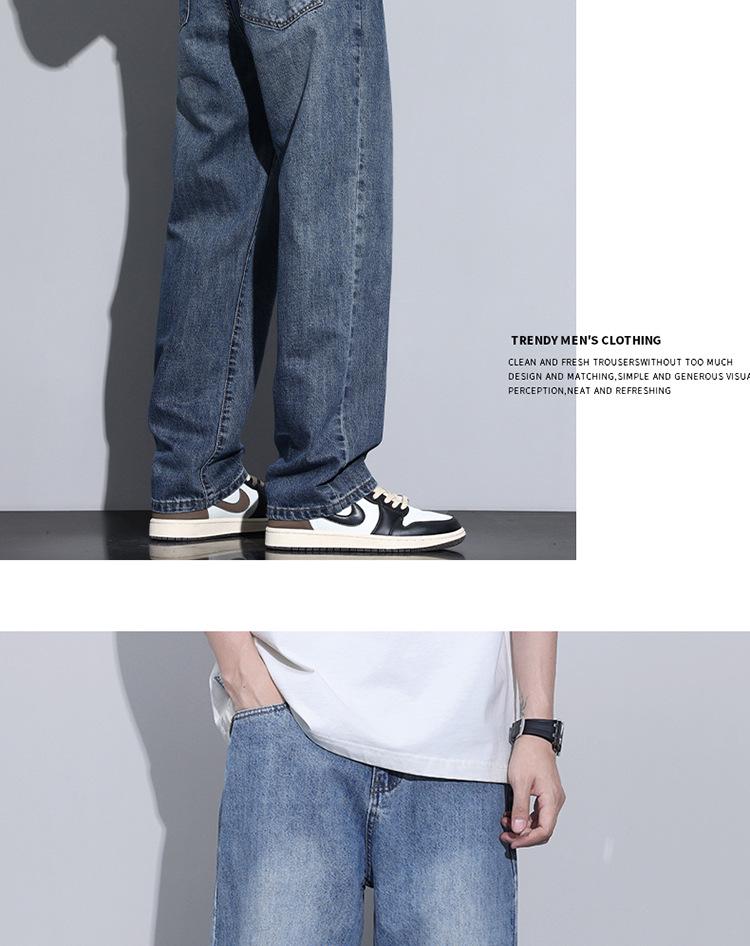 2025 Autumn Men's Blue Straight-Leg Loose Jeans, Fleece-Lined, Plus Size, American Retro Style, Thickened for Warmth.