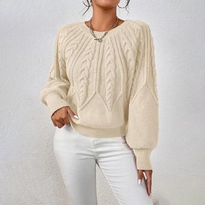 Women's Fashion Casual Fall Winter Solid Color Print Long Sleeve O-Neck Sweaters