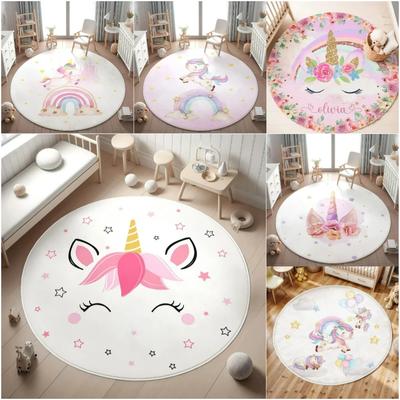 Alfombra Redonda Floral de Unicornio Encantado para Decoración del Hogar Mágica Arcoíris Lúdica Alfombra de Piso para Habitación Infantil Decoración de Fantasía