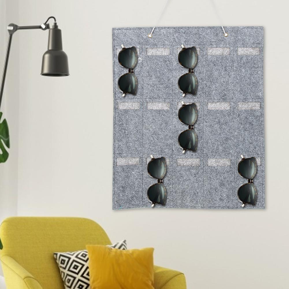 15 Pockets Household Felt Sunglasses Storage Bag Eyeglass Container Wall Hanging Bag