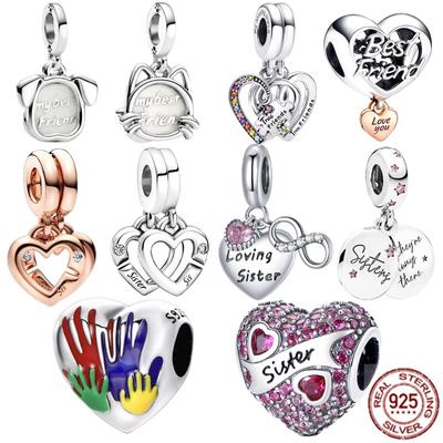 Bon ami série 925 en argent Sterling ajustement Original mode Bracelet meilleur ami soeurs breloque perle bricolage fabrication de bijoux pour les femmes