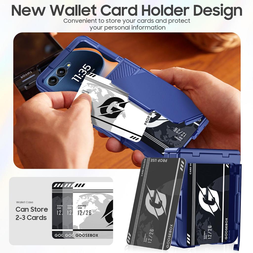 Für Motorola Razr 50/60 mit Kartenhalter [RFID-Blockierung] & Scharnierschutz & HD-Displayschutzfolie, Robuste Kratzfeste Handyhülle - Blau