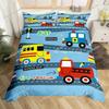 Firefighter Car Duvet Cover Set,Fire Truck Bedding Set King, Honeycomb and Fire Comforter Cover Fire Engine Vehicle Quilt Cover