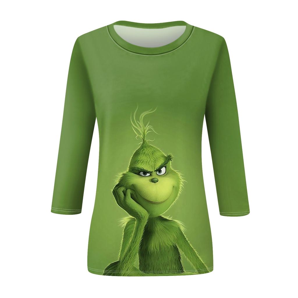 Women's Round Neck Three-Quarter Sleeve  Print Casual Top