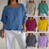 Summer Women Short Sleeve Round Neck Cotton Solid Color Loose Fit European Style Blouse