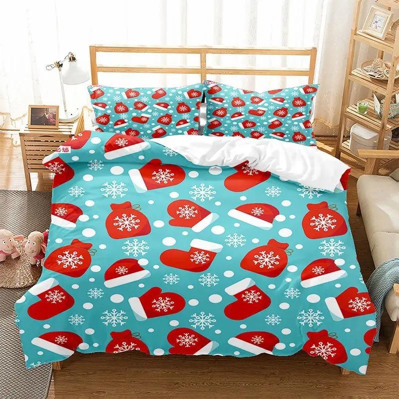 Christmas Kid Duvet Cover KingQueen Size,Red Christmas Socks Decoration 3 Piece Bedding,Merry Christmas Theme Quilt Cover,cream