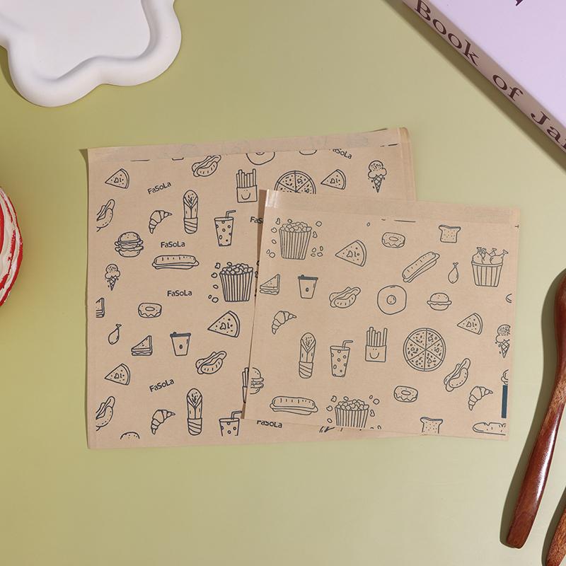 50x Kitchen Oil Proof Paper Bags Kraft Greaseproof Paper Bag Food Wrapping Bag Disposable Packaging Baking Paper Plate Mat