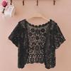 Women's French V-Neck Crochet Knit Cardigan - Chic Summer Fashion, Slimming Loose Fit, Versatile Top